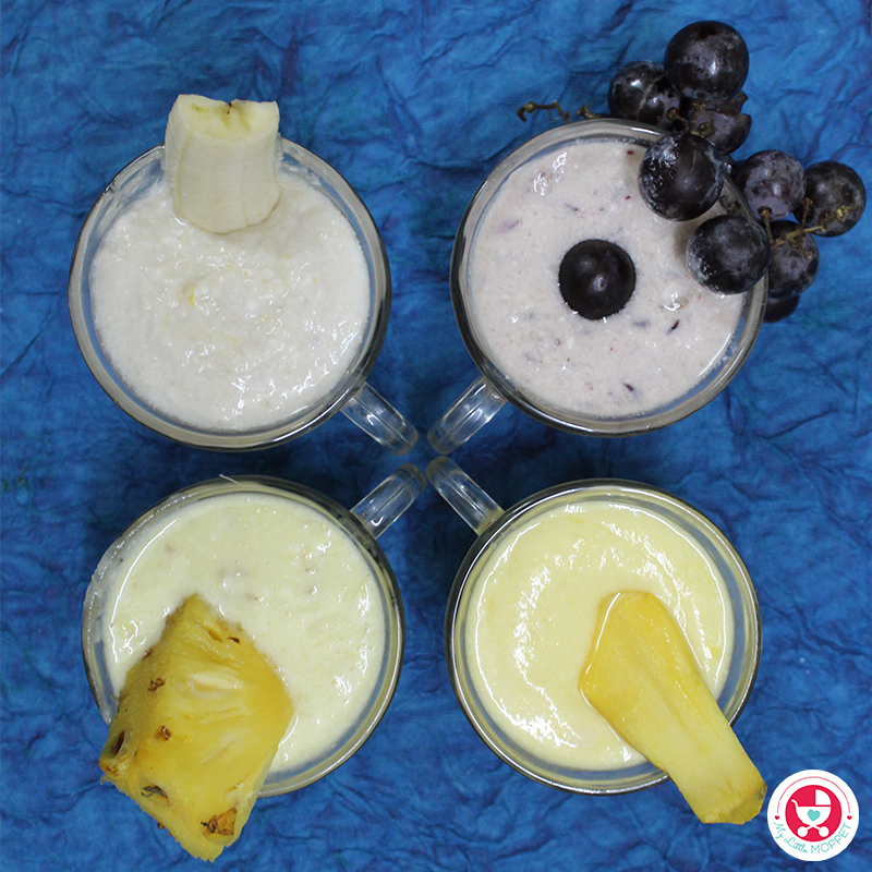 Yummy baby Treat!!! This 4 Fruit Yoghurt Recipe [ Summer recipe for Babies] is a simple yet a super food for babies who are just introduced to solids.