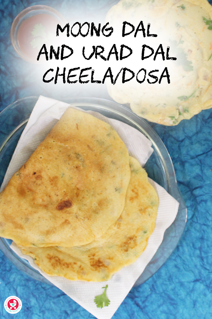 Give your regular breakfast a protein boost with this yummy and nutritious Moong dal and Urad Dal Cheela / Dosa [ Dosa recipe for Kids]!